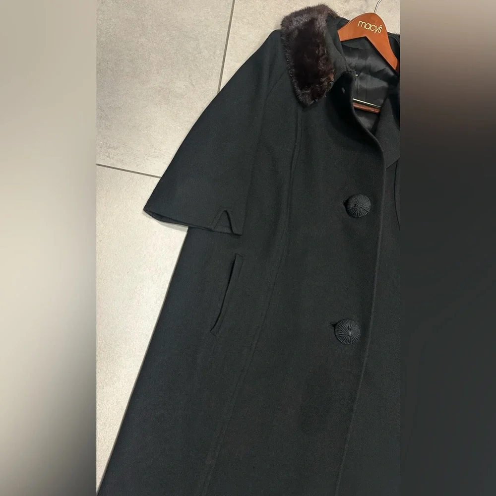 Vintage 60’s Braetan Juniors Black Coat Mink Collar Large EUC Union Made USA - Picture 9 of 12